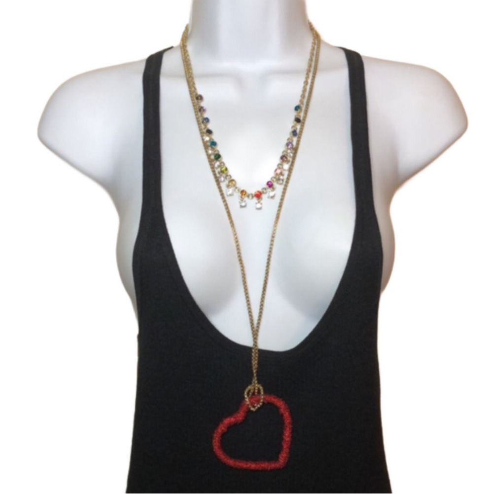 Bundle 2 INC romantic statement open heart bejeweled necklaces layered look